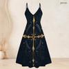 Women Plus Size Two Piece Set Short Sleeve Open Cardigan V Neck Strappy Flared Printed Dress Red Blue White