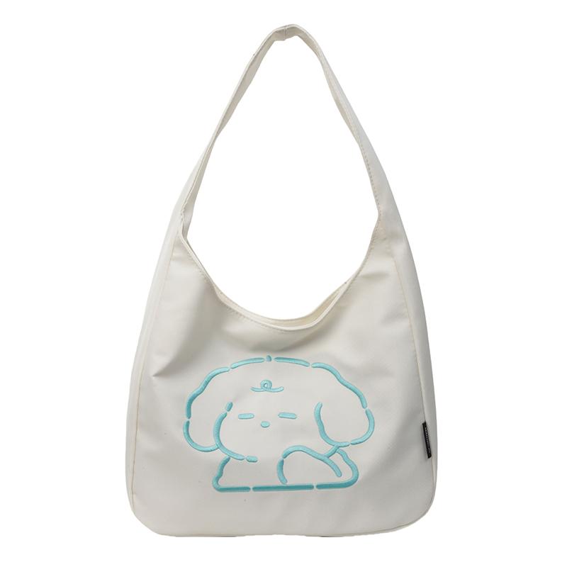 

Холщовая сумка с мультяшной вышивкой, женская большая сумка, большая вместительная студенческая сумка на плечо бежевый