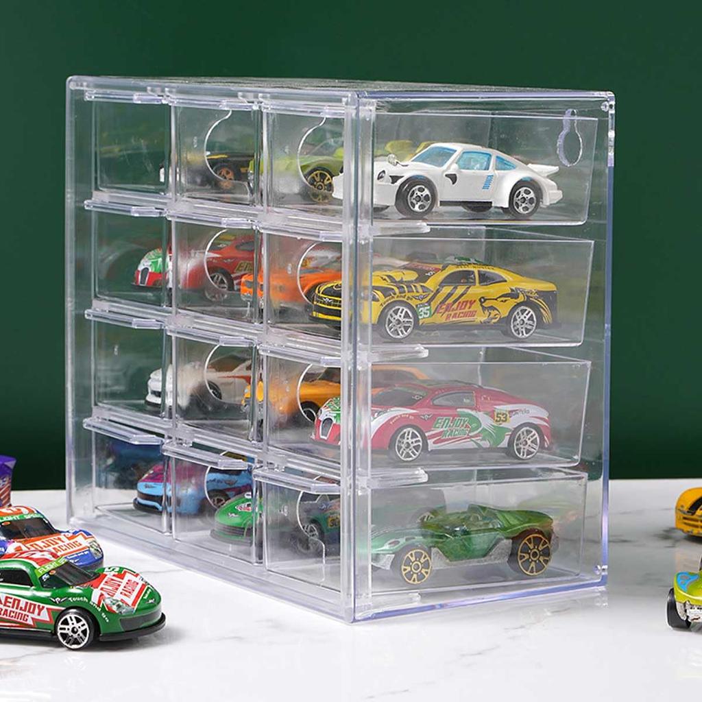 Tomica Scale Miniature Car Storage Case with 12 Compartments and Holds 12 Transparent Storage Toy Car Accessory Nail Contact Hair Small Item Desktop