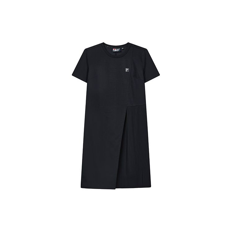 

FILA Fla Crystal Logo Round Neck Casual Solid Color Knit Short Sleeve A-Line Dress Women dresses Legendary-Blue F11W227306F-NV L