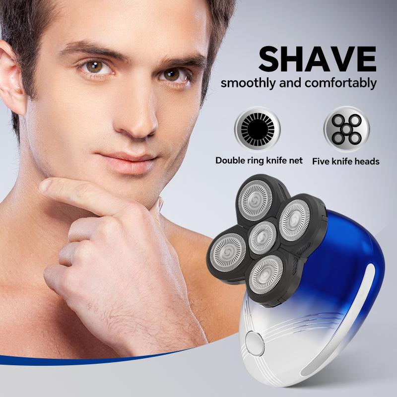 Men's Electric Shaver-5D Rotating Hair Clipper with Nose Bridge Stainless Steel Blade USB Rechargeable