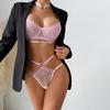 Conjunto de ropa interior erótica cómoda con realce sexy bordado rosa amor cuello mujeres de moda punto