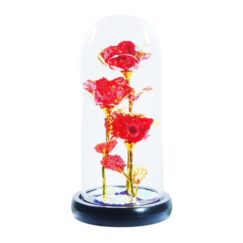 Three Gold Rose Glass Cover Ornament, Creative Valentine's Day Gift, Luminous LED Night Light