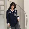 New ArriVals Open Run Women Sporty Color Block Lettering Cotton V Neck Long Slee