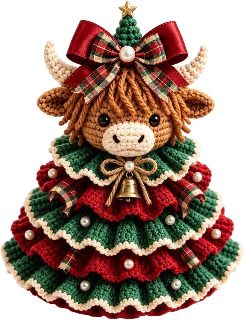 Crochet Christmas Tree Ornament DIY Set with Yarn Beads Hook Stuffing - Handmade 3D Reindeer Holiday Decor for Table Mantel Shelf Festive Xmas