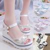 Mode Frauen Sommer Pumps Plattform Sandale Keile Kristall Peep Toe Sandalen