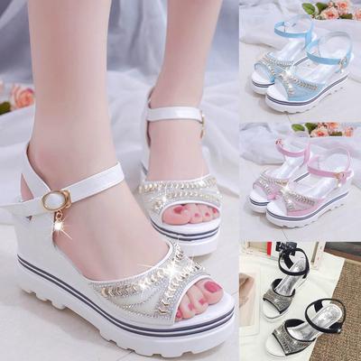 Fashion Women Summer Pumps Platform Sandal Wedges Crystal Peep Toe Sandals