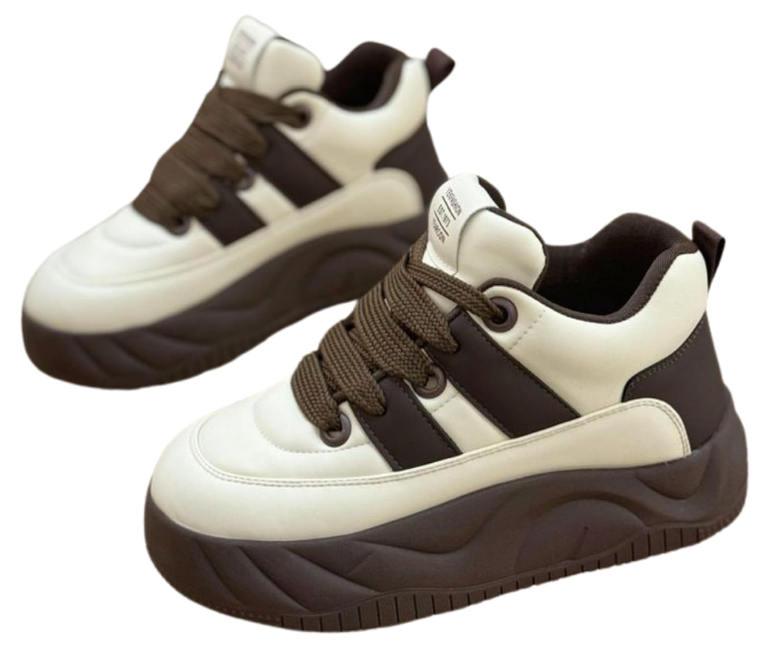 

Platform Sneakers with Color Comfortable for Casual [1/2style] Two-Stripe Blocking, Lace-Up, Cushioned, Walking, Style, Women s (Brown, 24)