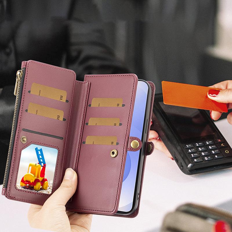 Für Samsung Galaxy S25 Handyhalter Schutzhülle Klapp-Reißverschluss-Handyhülle Brieftasche Lederhülle