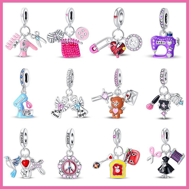 New Copper Tailor Sewing Machine Hairdressing Charms Beads For Brand Original Bracelet Diy Jewelry Gift