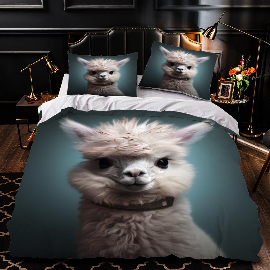 Fun Alpaca Printed Bed Three-Piece Set, Bedding, Digital Printed Bedding