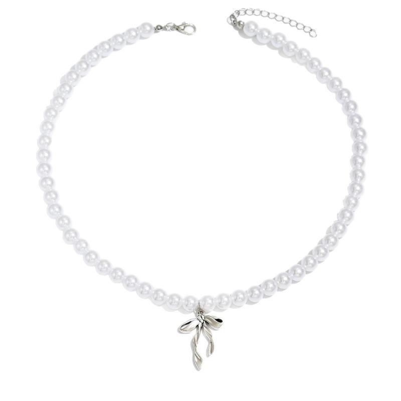 Bow Pearl Neck Chain Premium Necklace Light Luxury Niche Pendant Clavicle Chain Women's Jewelry