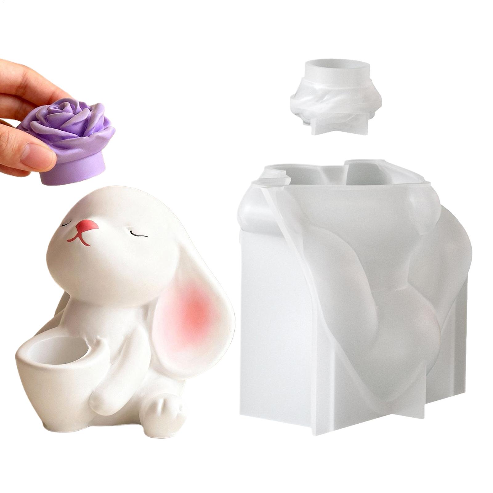 Пасхальный 3D Кролик с Вазой Цветок Форма 3D Кролик Многоразовая Антипригарная Формы для Поделок Силиконовая Форма для Смолы Формы для Изготовления Свечей Зайчик CN