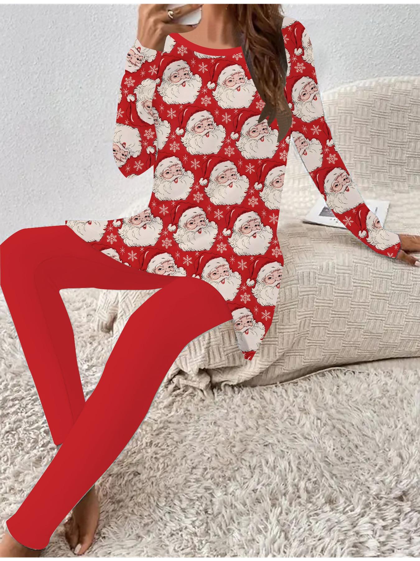 

Euro-American Fashion 3D Christmas Printed Women s Four-season Long-sleeved T-shirt + Long Pants Two-piece Set. Perfect Gift for New Year & Christmas 1XL