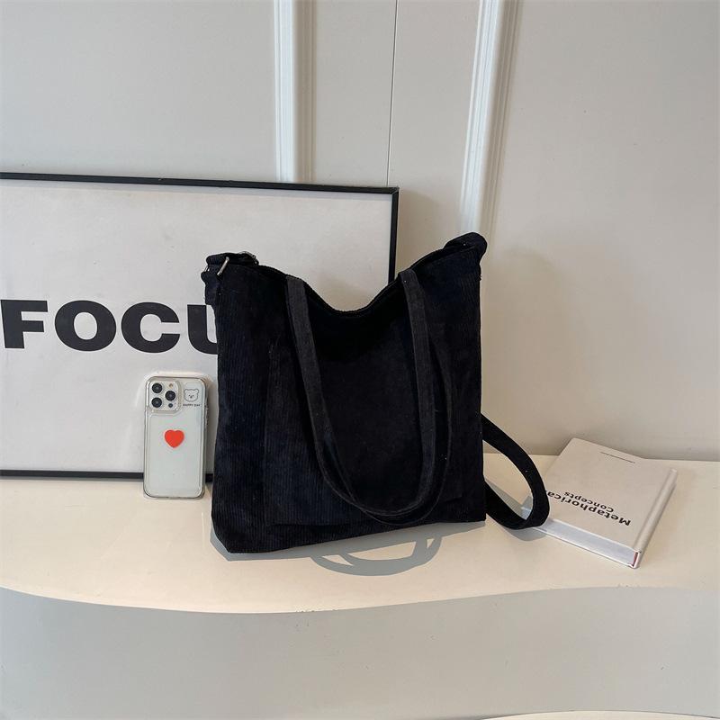 Large Capacity Simple Casual Corduroy Shoulder Crossbody Tote Handbag For Daily Use