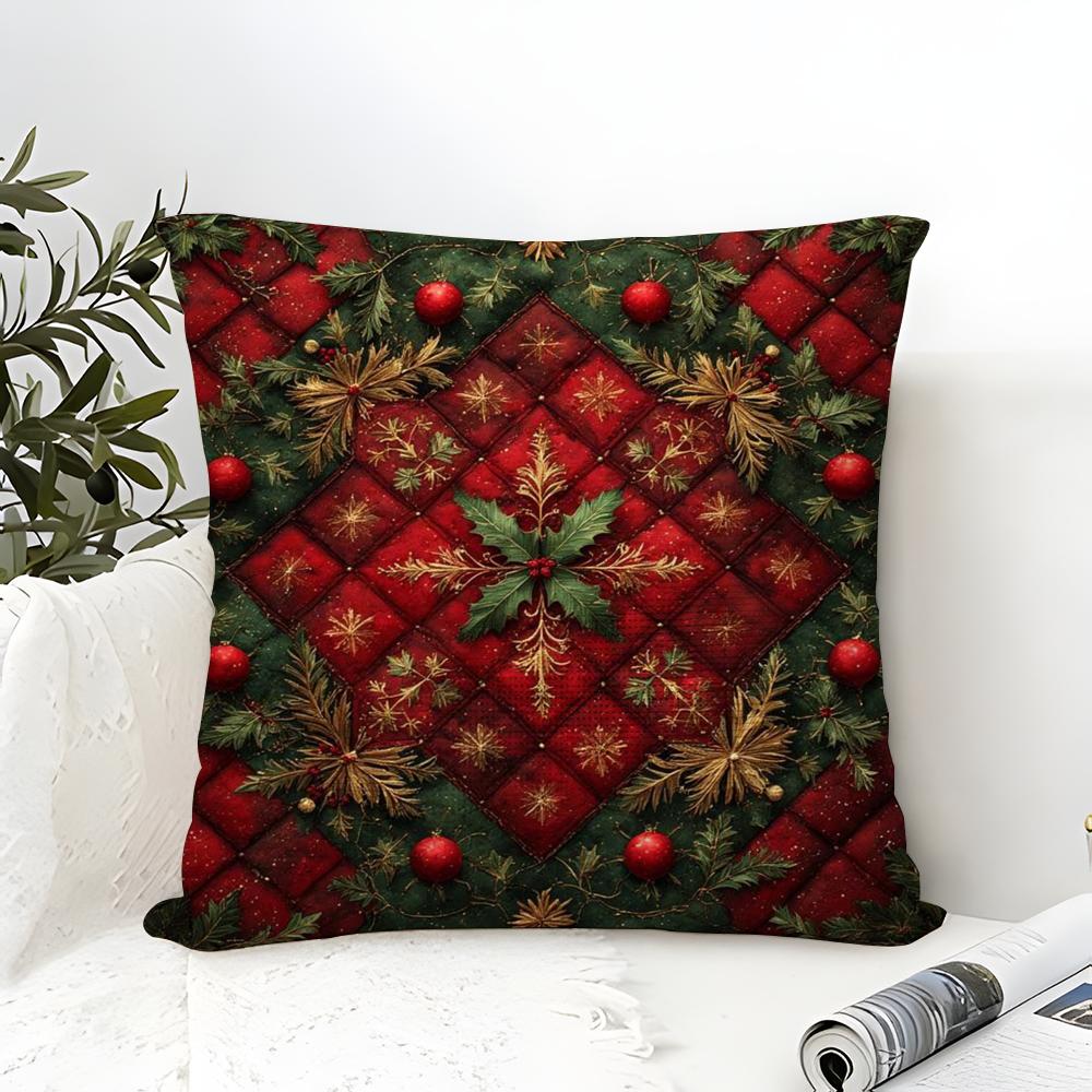 Square Cartoon Festive Print Pattern Pillow Case Linen Pillow Case Sofa Home Decor Cushion Cover Cushion Cove