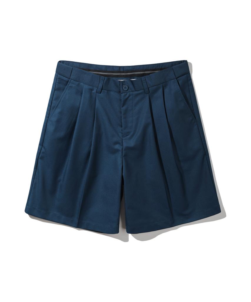 BAKKEN Side Hidden Elastic Two-Pleat Wide Half Pants Bk8903_Blue