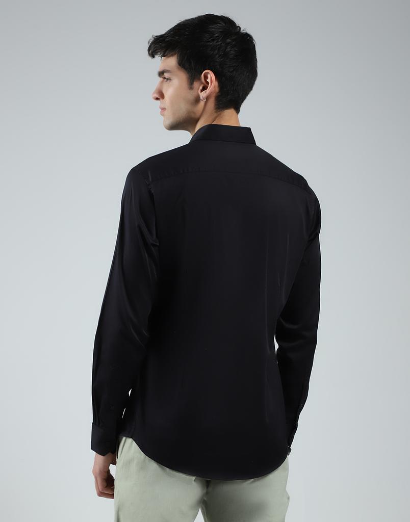 Monte Carlo Mens Solid Black Collar Neck Full Sleeve Shirt