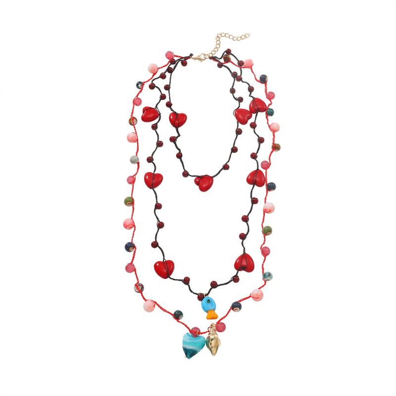 Boho Beach Necklace With Seashell Heart Charms Handwoven Multilayer Statement Jewelry Women Men 2025