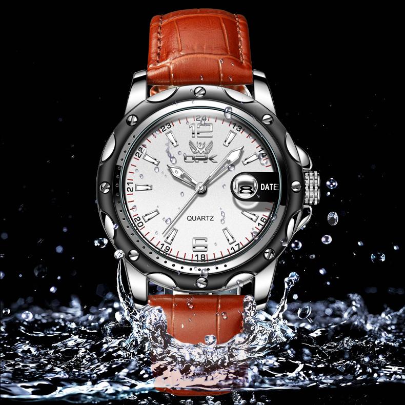 OPK 6026 Hot Selling Fashion Magnifier Calendar Quartz Watch Men's 22mm Brown Leather Strap Luminous Waterproof Sports Watch