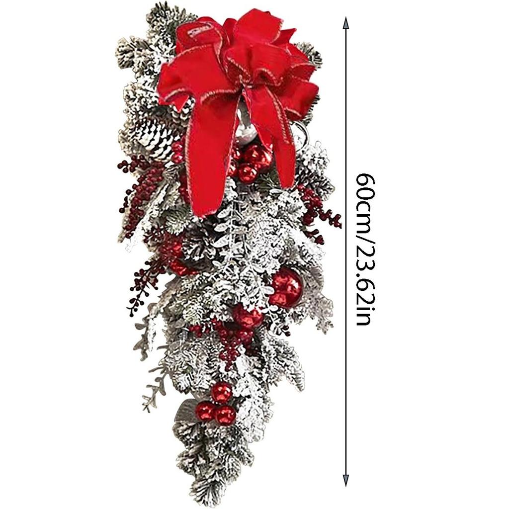 1 Stück Künstlicher Weihnachts-Tropfen-Swag für die Haustür, Weihnachtsgirlanden mit Weihnachtskugel, Roter Beere, Tannenzapfen, Rustikale Girlande für Weihnachts-Heimdeko