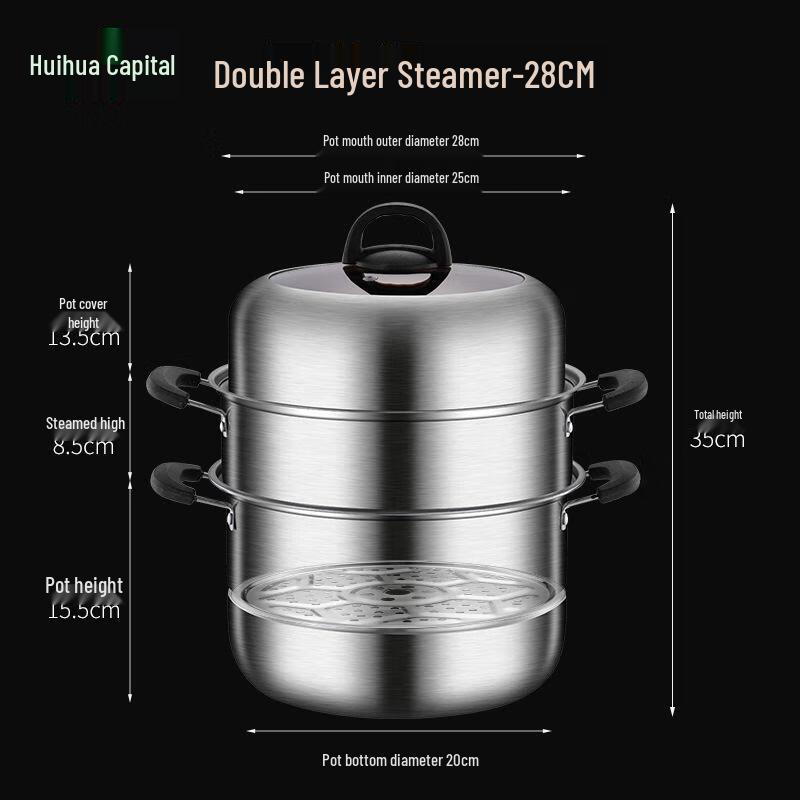 HUIHUADU 28 см Двухъярусная Пароварка из Нержавеющей Стали