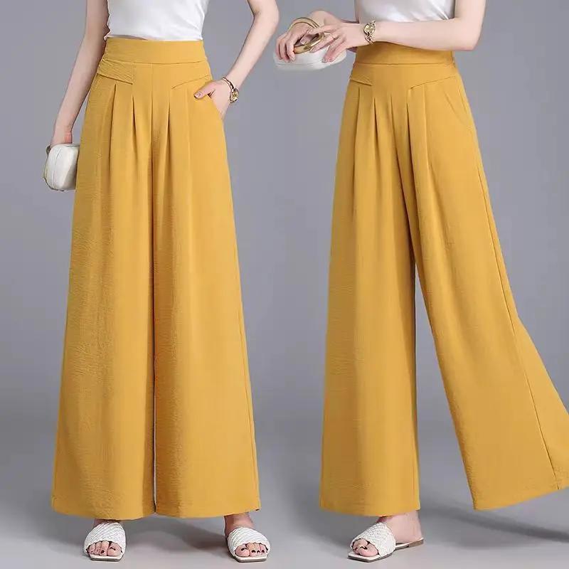 New Thin Style Loose Elastic High Waist Nine-point Casual Drooping Fashionable Wide-leg Women's Skirt Pants Summer