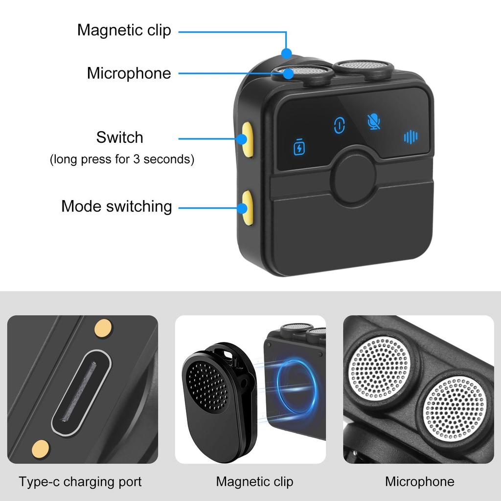 USB-C Wireless Lavalier Microphone with Noise Cancellation, for iPhone 15+/Android/PC/Camera, Vlogging, Live Streaming, Interview