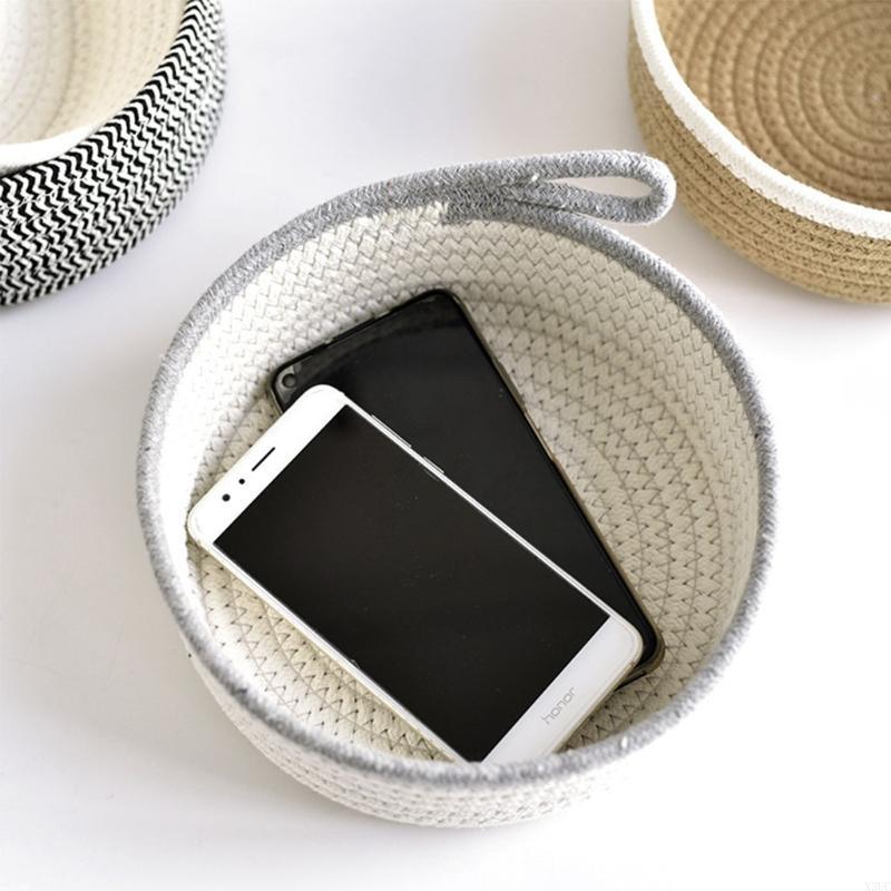 2pcs Woven Storage Baskets Cotton Rope Bin for Baby Nursery Bathroom Bedroom Cosmetic Organizing X3UC
