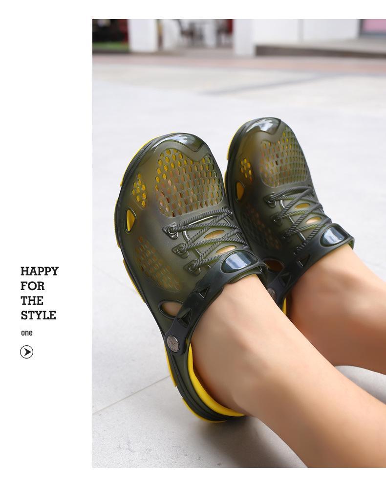 Men's Cross-Border Summer Soft Sole Sandals: Versatile Beach Shoes, Two-Wear Hole Slippers for Teens and Students, Size 11.