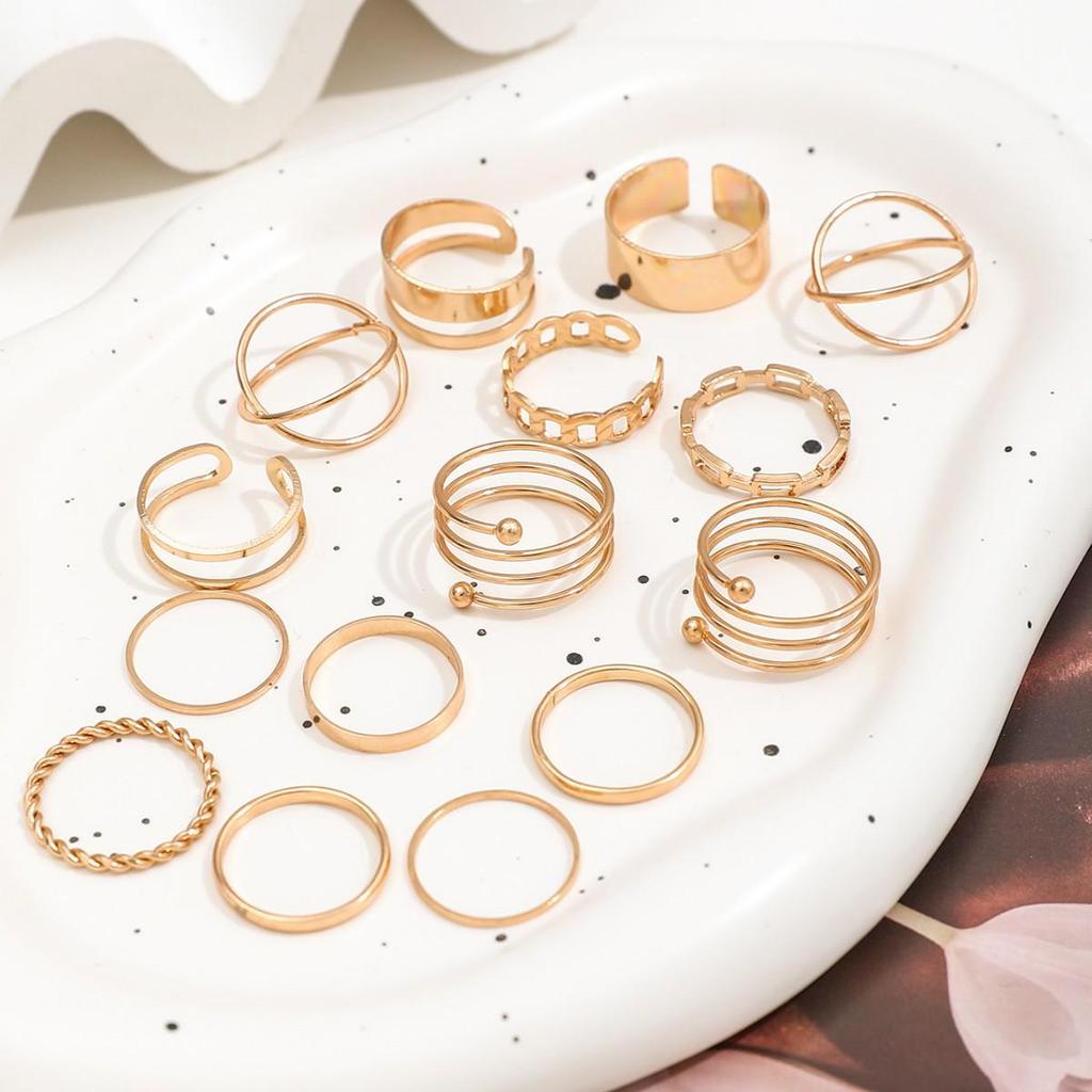 16-Piece Gothic Cross Adjustable Multi-Joint Ring Set for Women