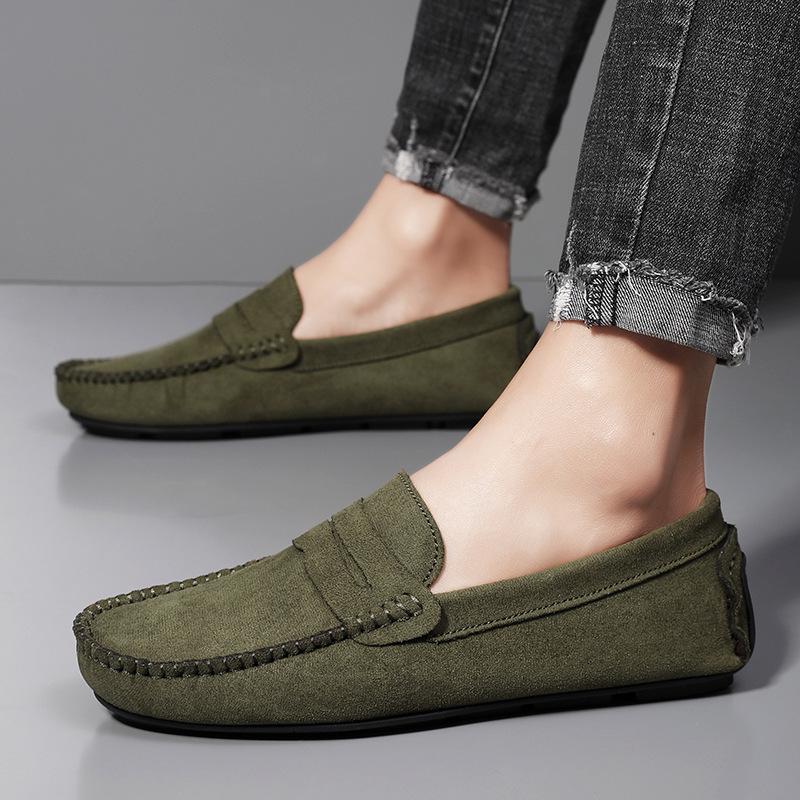Men's European & American Suede Leather Slip-On Loafers - Casual Driving & Lazy Shoes