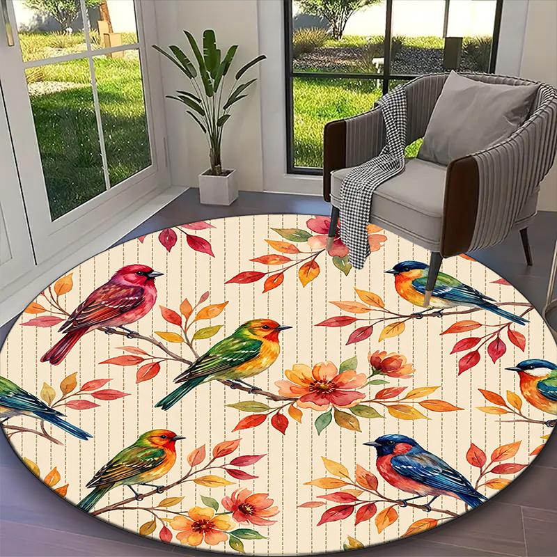 1pc Office Printed Round Carpet, Bird Rug, Home Sofa Chair Mat For Christmas and Halloween Décor, Living Room Floor Mat