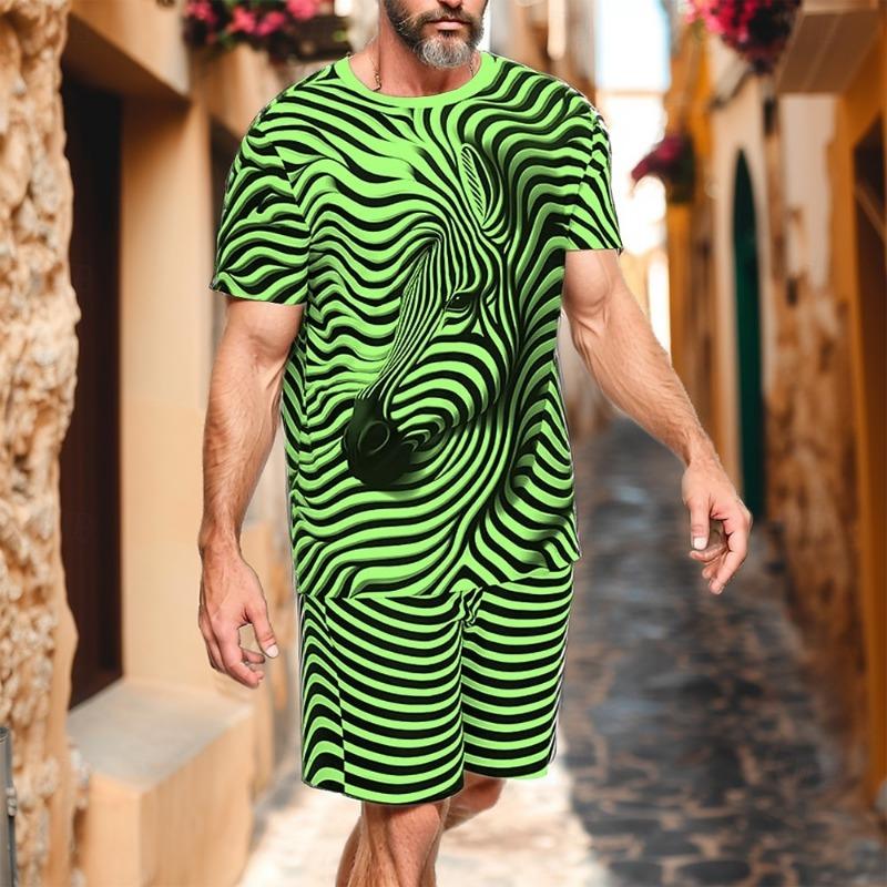 Pánský oblek, 3D tisk, kulatý výstřih, šortky s krátkým rukávem, ležérní, lehký top, sportovní oblečení, ležérní, velká velikost, móda