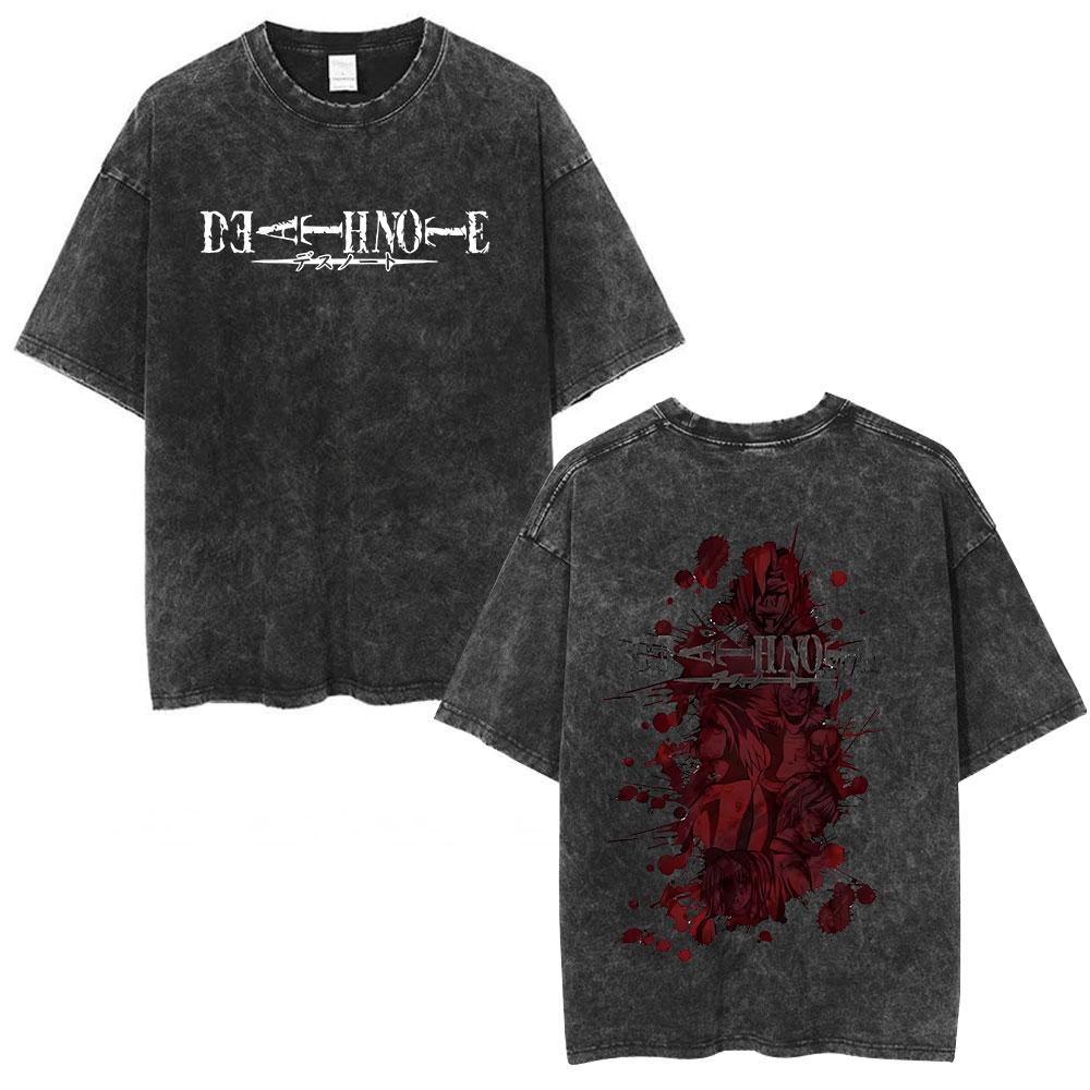 Anime Death Note Vintage Washed T Shirt Manga Yagami Light Misa Amane Graphic Tshirt Male Women Fashion Cotton Casual T Shirts
