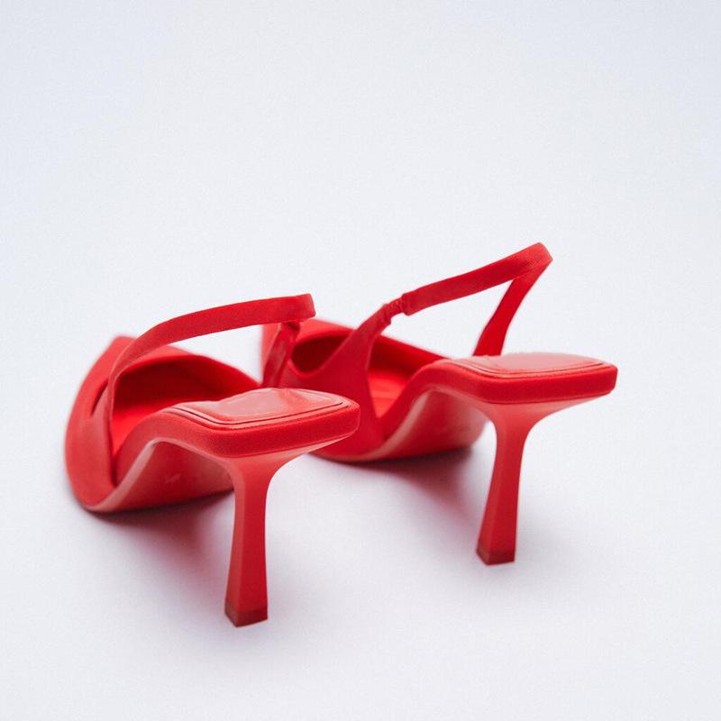 Sandalias de tacón medio de punta abierta sin espalda color verde primavera talla grande para mujer