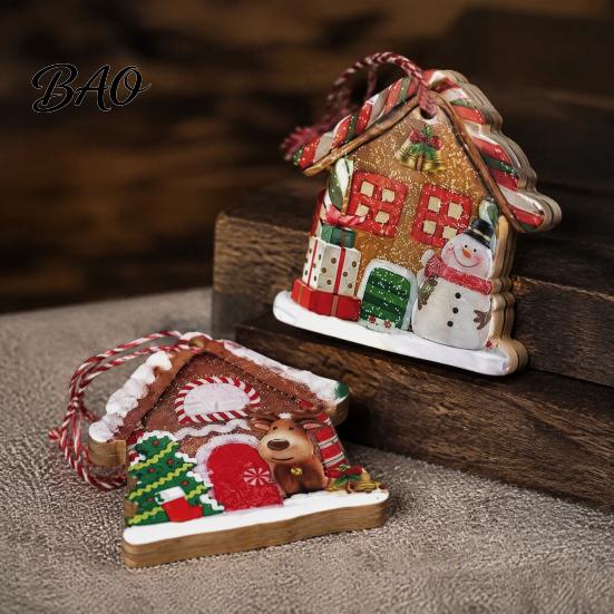 Christmas Fireplace Decorations 12Pcs Wooden Gingerbread House Ornaments for Tree Decorations, Rustic Hanging Xmas Small Gifts Decor with Festive