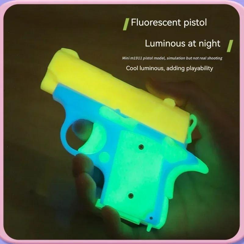 Safe Plastic Toy Pistol Colorful Mini M1911 Model Gun Non-Shooting Luminous Fidget Toy for Kids Little Boys Birthday Gifts