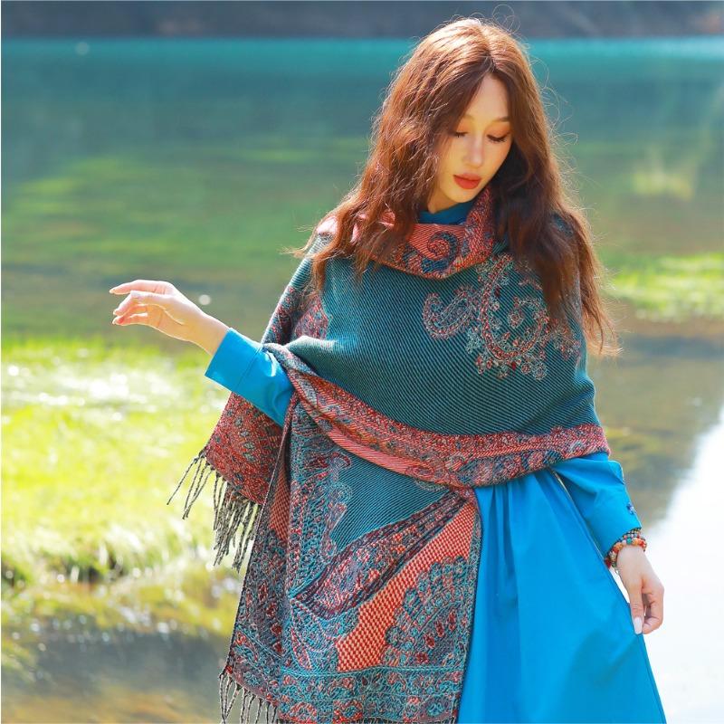 New cashew flower scarf dual-purpose long Xizang Qinghai travel windproof and warm fringed shawl
