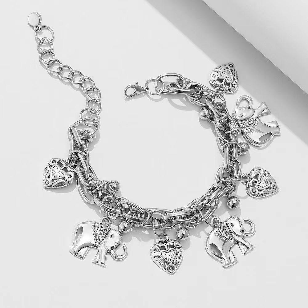 Retro Elefant Utskåret Ankellenke med Ferskenhjerte Armbånd - Europeisk & Amerikansk Mote Legerings Fotsmykker