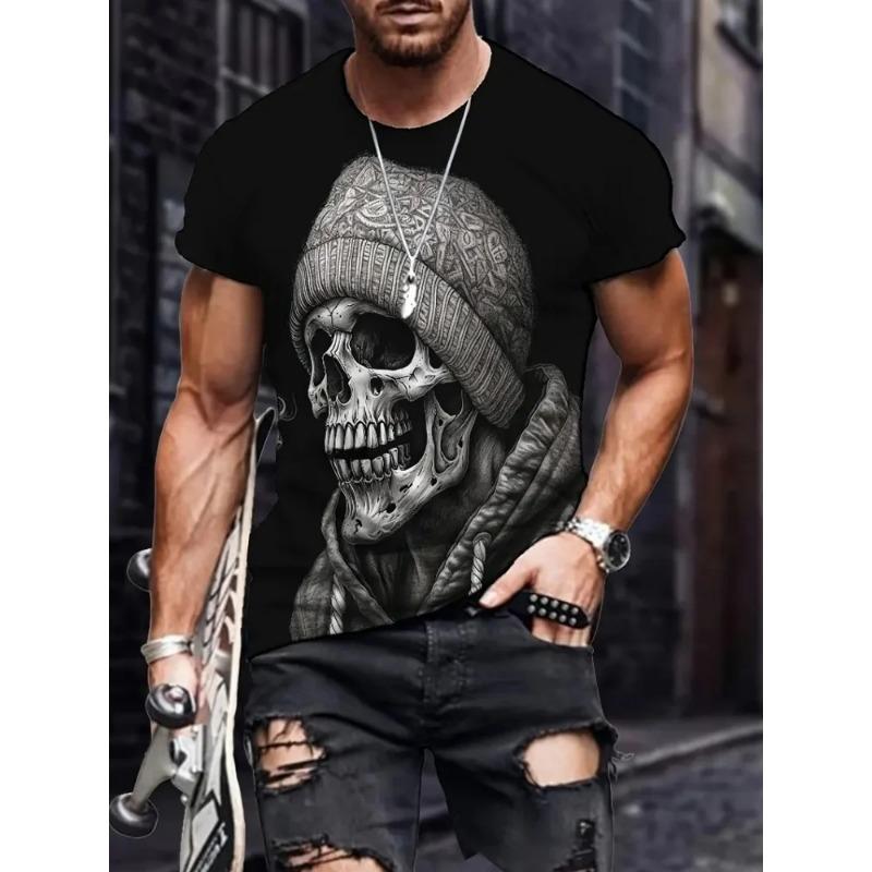 T-Shirt Men Punk Skull Digital 3D Prints Summer Casual Crew Neck Short Sleeves T-Shirt Harajuku Street Men's Clothing