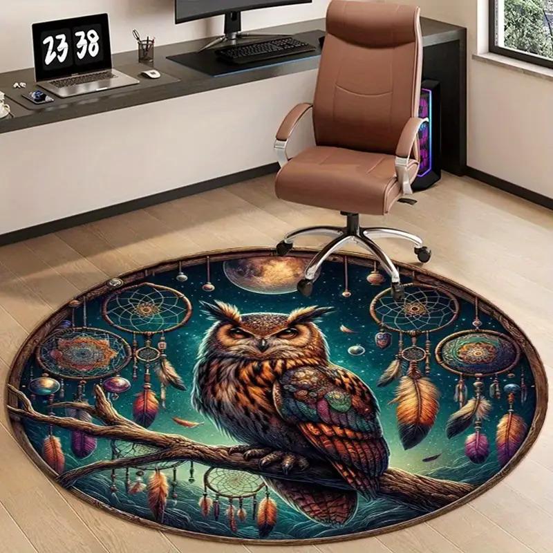Crystal Velvet carpetBohemian Dreamcatcher Eagle & Feathers Round Mat - Non-Slip Fade-Resistant Polyester Mat with Rubber Backin