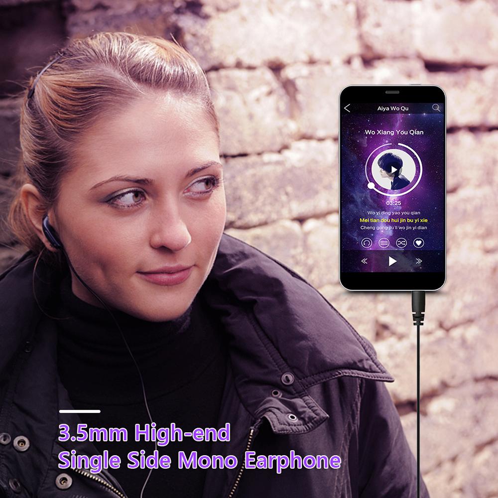 3.5mm Headphone Jack Single Side Earphone Ear Buds for One Ear Stereo to Mono In-Ear Single Earbud Style Headset Reinforced Cord