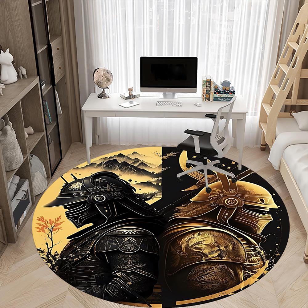 1pc Samurai Armor Chair Carpet for Office Non Slip, Machine Washable Rug for Office, Room Holiday Decor for Christmas, Birthday Polyester