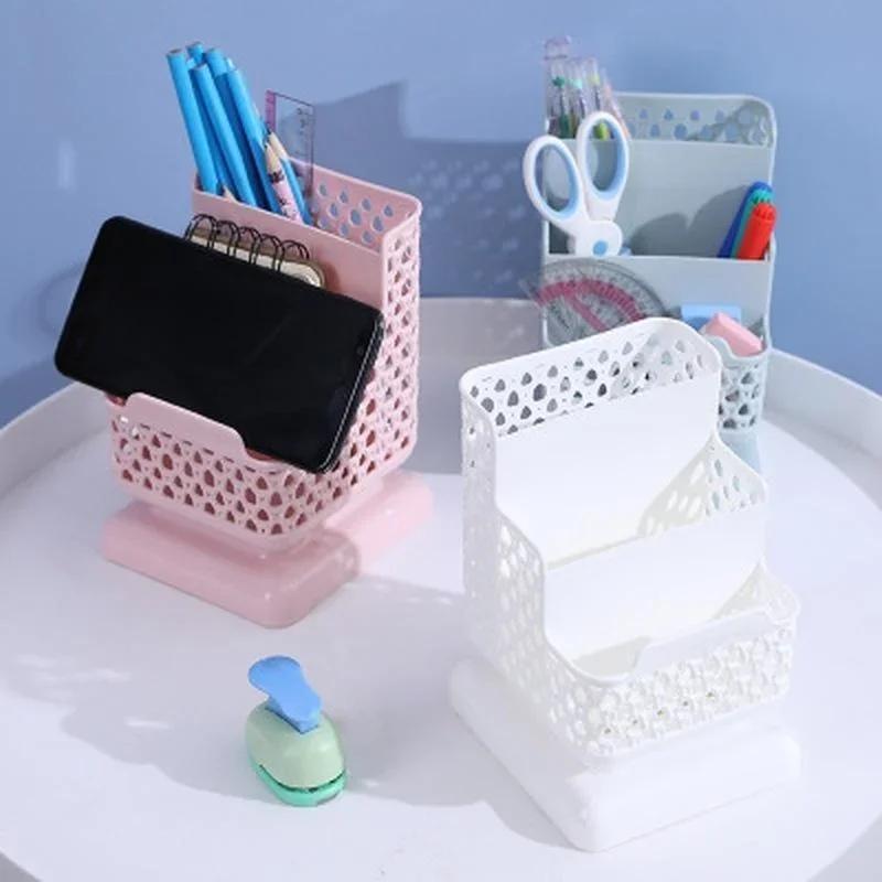New Plastic Pen Holder Desk Storage Box Pencil Tray School Office Stationery Supplies Desktop Accessories Organizer Student Gift