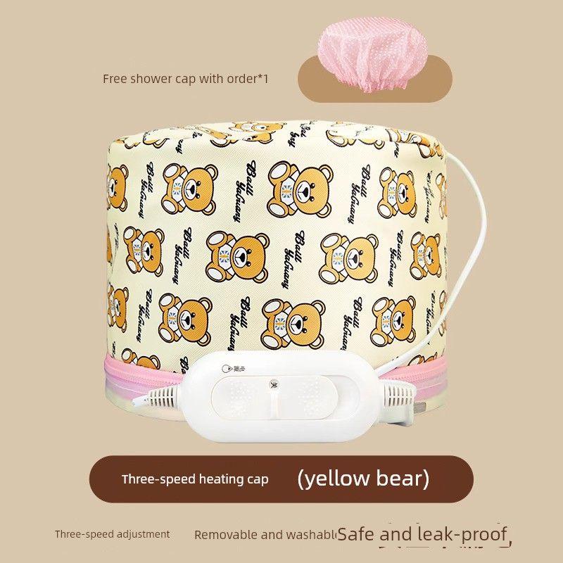 

Heated Cap Hair Mask Steam Hair Care Hair Dyeing Hair Care Oil Treatment Shower Cap Home Electric Heating Evaporation Cap Women s Tool Cartoon Bear Style [Yellow] + Shower Cap