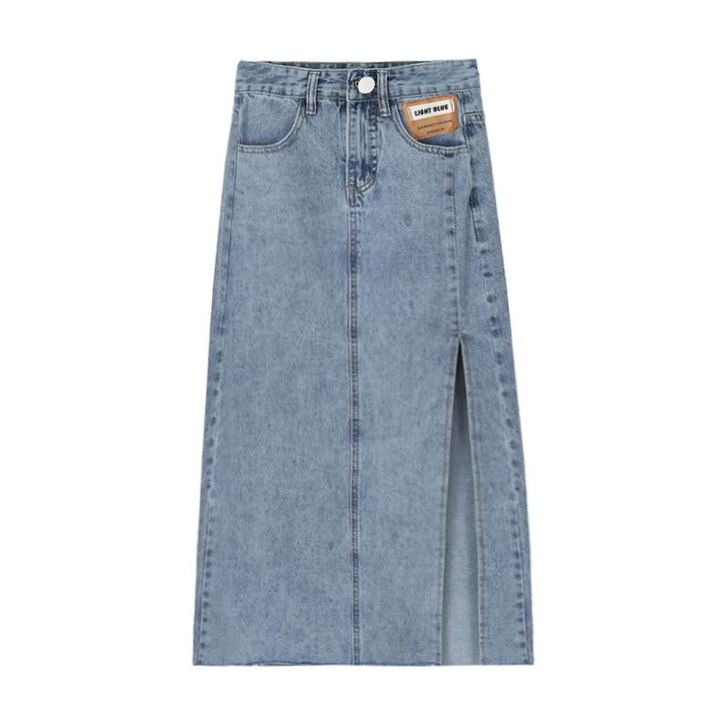Elegant Half-body Skirt Female High-waisted Split A-line Denim Skirt Female Summer Thin Medium-length Package Hip Skirt Fashion Denim Bustier Skirt