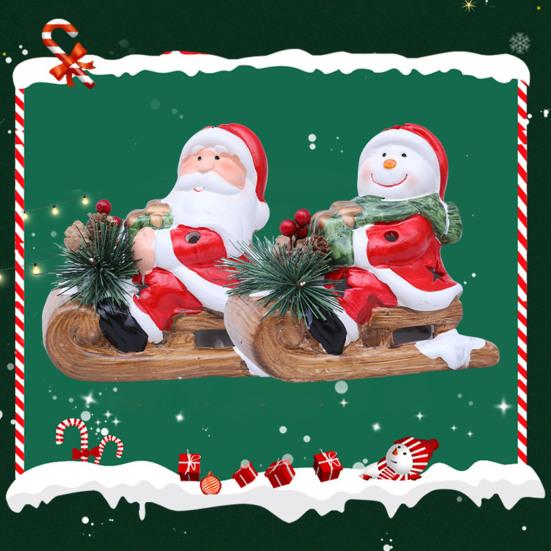 Santa Sleigh Figurine Light Up Ceramic Santa Claus Statue LED