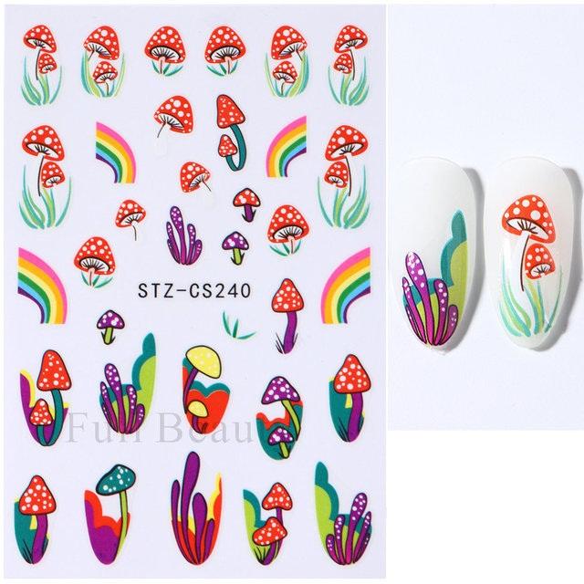 Water Nail Decal Sticker Flower Leaf Tree Green Simple Autumn Slider for Manicure Nail Art Watermark Tips