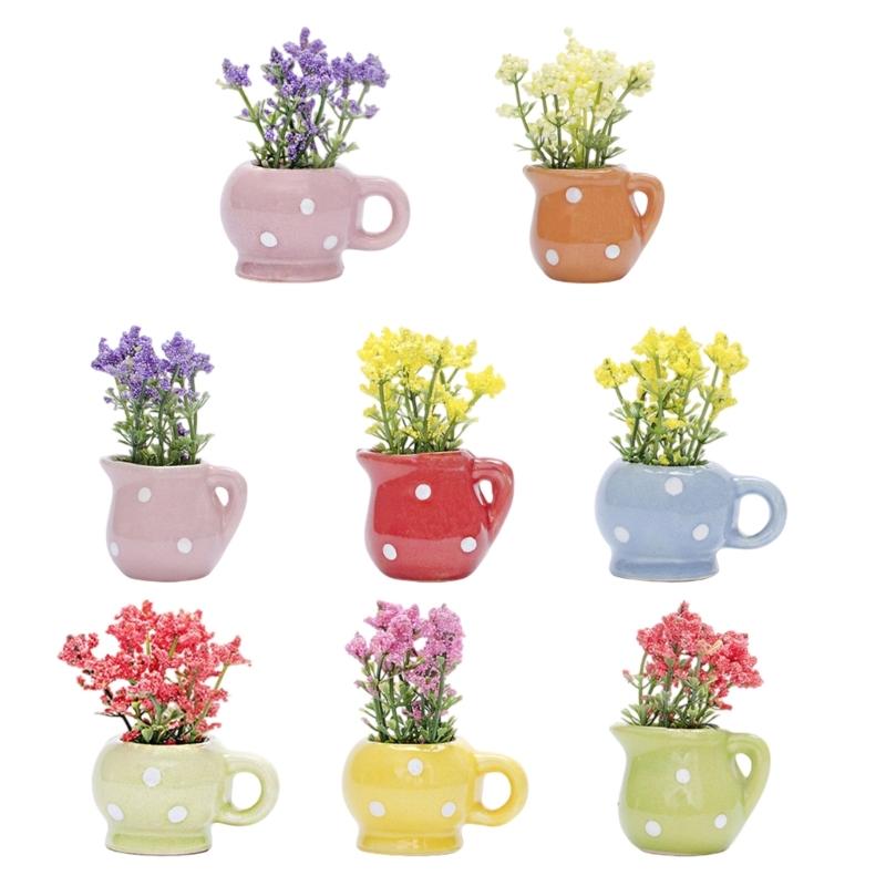 

Cute Dot Print Ceramics Flower Pots Vases Refrigerator Magnets Set of 8 Funny Home Decors for Whiteboards Locker Cabinet